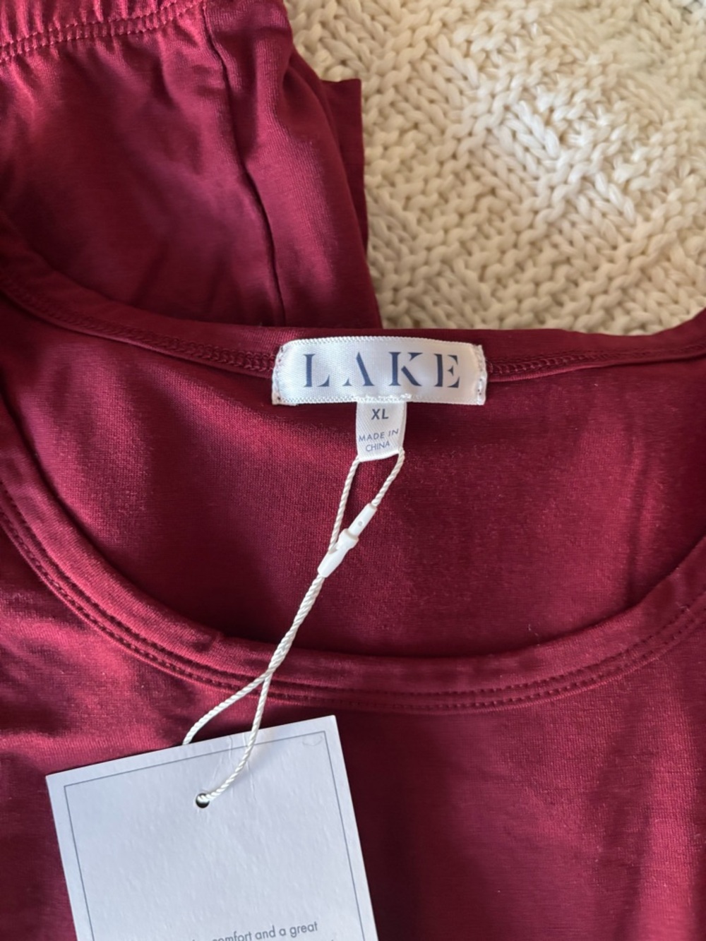LAKE Women's Burgundy Pajama Set - Soft Sleep Top & Pants - NWT - Picture 2 of 2